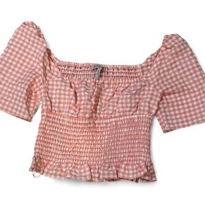BCBG Pink Checkered Off-Shoulder Blouse
